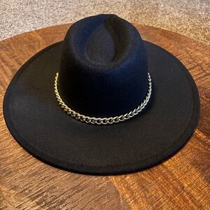 Brand new black hat with gold chain